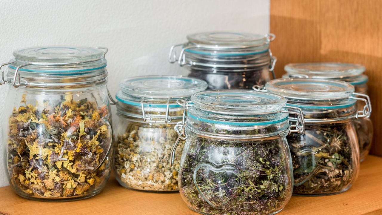 Multiple herbal detox teas lined up showing a cleanse sequence