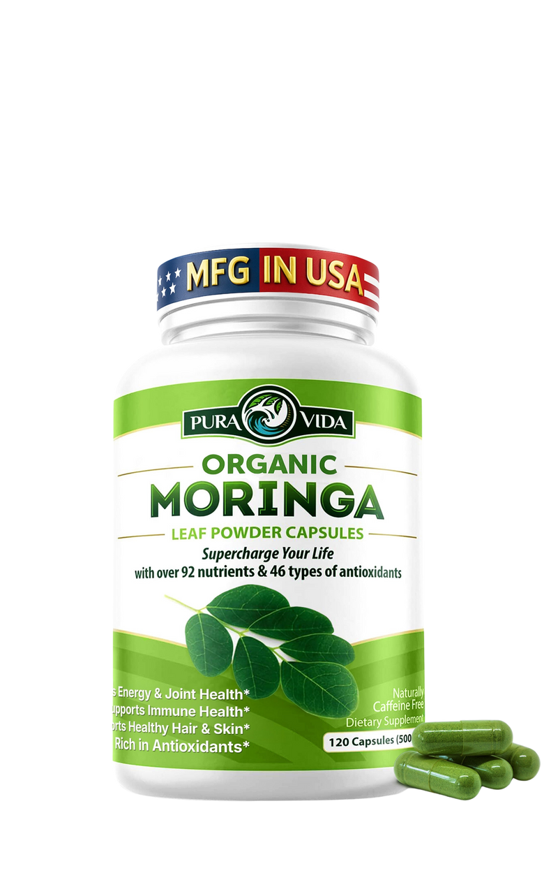 Moringa Capsules 120 Count | USDA Organic 500 mg | Pura Vida Moringa
