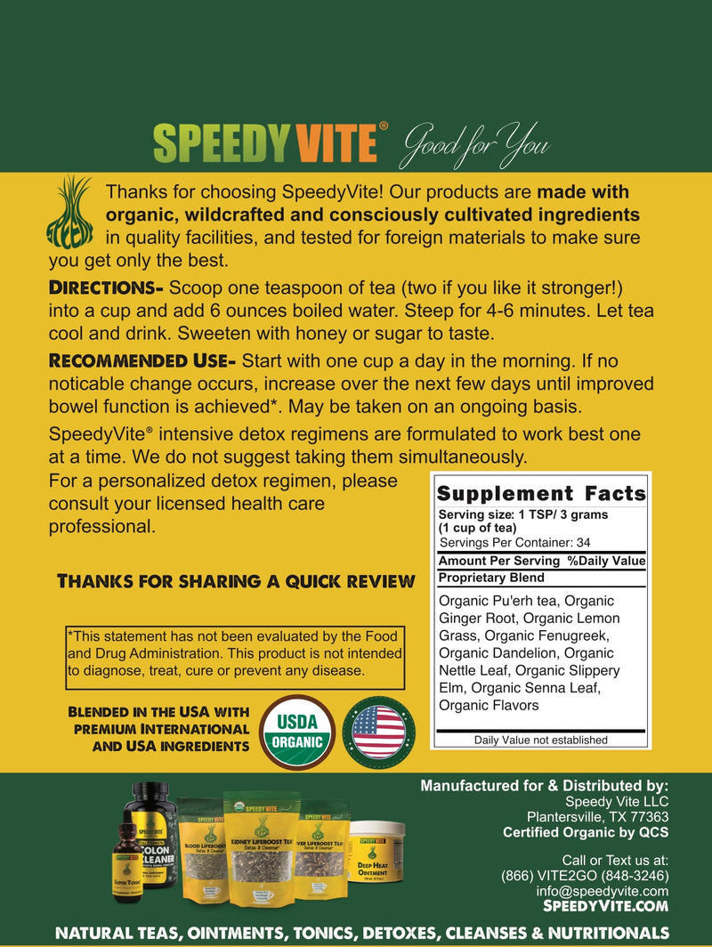 Colon Detox Tea | Gentle Digestive Support & Regularity* USDA Organic | SpeedyVite - FREE SHIPPING