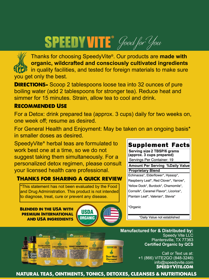 Blood LifeBoost® Tea | USDA Organic Herbal Cleansing Tea (4 oz / 8 oz / 28 Bags) | SpeedyVite® - FREE SHIPPING