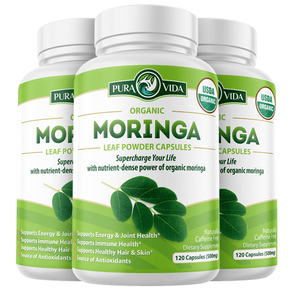 Moringa Capsules 120 Count | USDA Organic 500 mg | Pura Vida Moringa