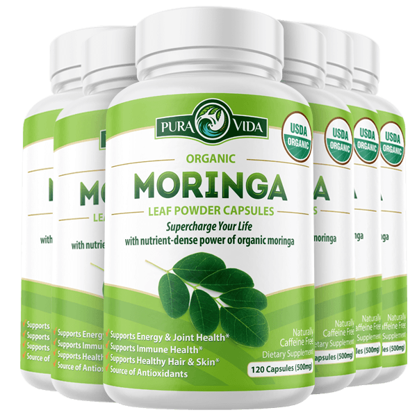 Moringa Capsules 120 Count | USDA Organic 500 mg | Pura Vida Moringa