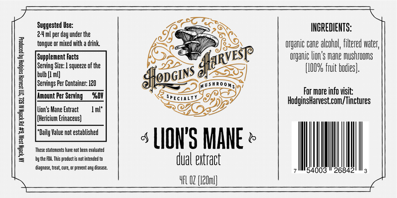Lion's Mane Dual Extract Tincture 2 / 4 fl oz | 100% Fruiting Bodies | Hodgins Harvest