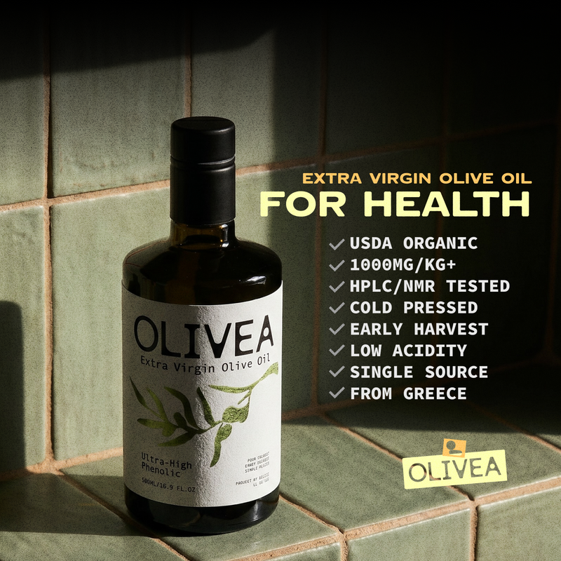 Ultra High Phenolic Extra Virgin Olive Oil 500 mL | USDA Organic 1,000+ mg/kg Polyphenols | Olivea