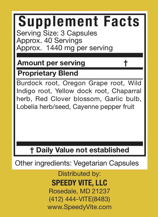SpeedyVite® Natural Blood Cleanser Supplement (120 Veg caps) Organic & Wildcrafted Made in USA FREE EXPEDITED