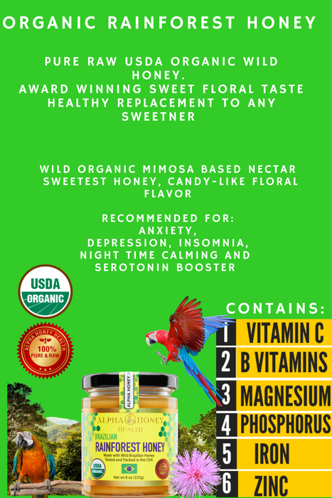 100% Certified USDA Organic Rainforest Honey, 8oz FREE EXPEDITED