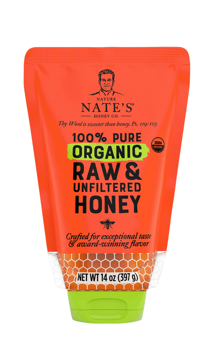 USDA Organic Raw And Unfiltered  Honey Pouch, 14oz Nature Nate's, FREE SHIPPING