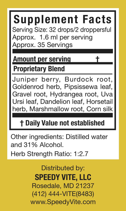 Supplement Facts for SpeedyVite® Kidney Cleanse Drops with juniper berry, dandelion & uva ursi