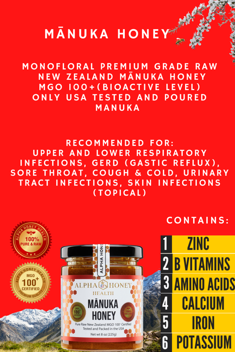 100% Manuka Honey MGO 100+ from New Zealand, 8oz - FREE EXPEDITED